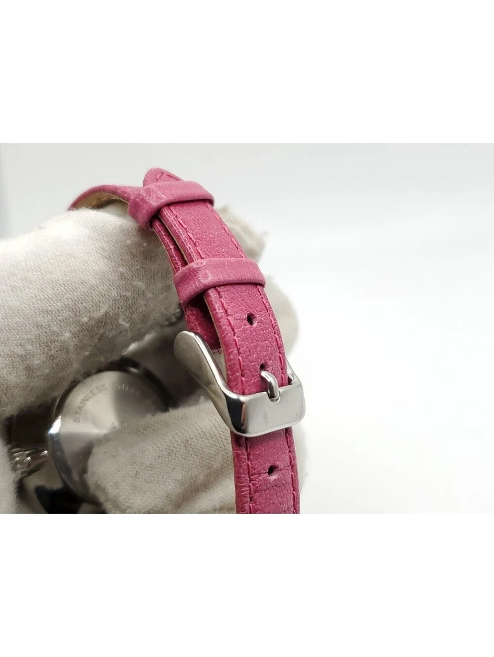 Womens AK Anne Klein Watch 34mm New Battery Pink Leather Band Y121E